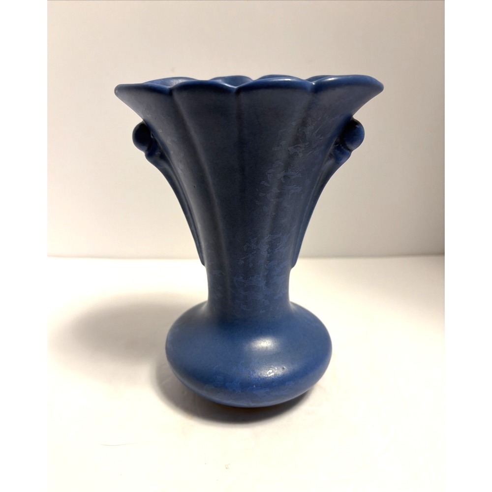 Vintage Niloak Pottery Vase Blue Matte Modeled Glaze Urn Style